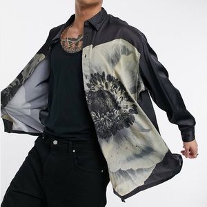 Super Oversized Satin Shirt With Large Scale Placement Floral